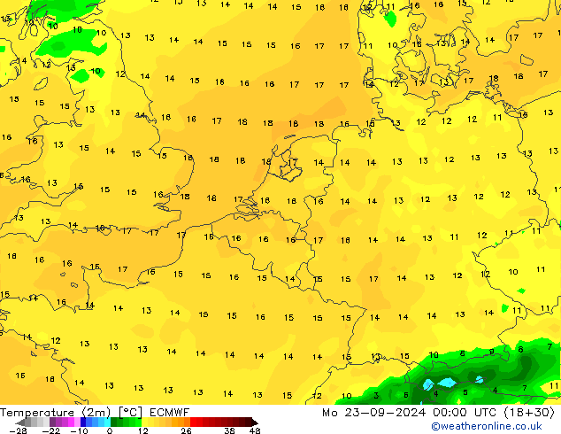 Temperature (2m) ECMWF Mo 23.09.2024 00 UTC