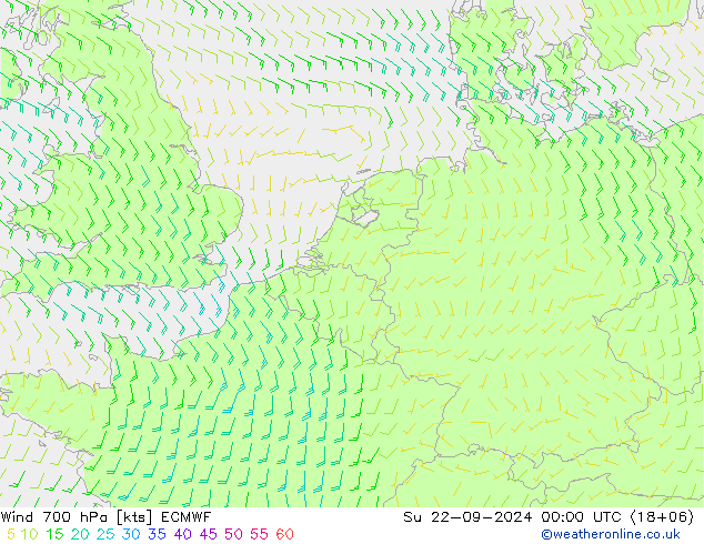 Wind 700 hPa ECMWF zo 22.09.2024 00 UTC