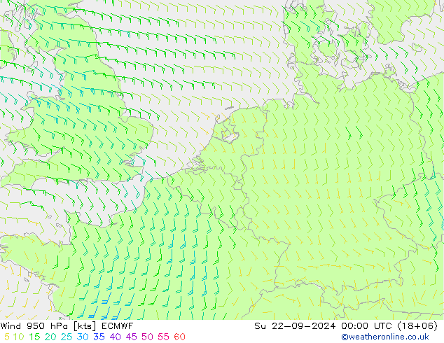 Viento 950 hPa ECMWF dom 22.09.2024 00 UTC