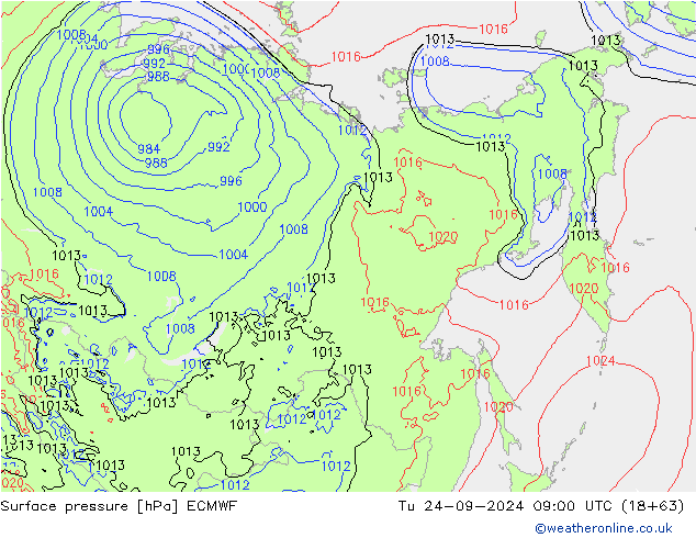 Surface pressure ECMWF Tu 24.09.2024 09 UTC