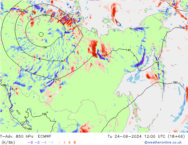 T-Adv. 850 hPa ECMWF di 24.09.2024 12 UTC