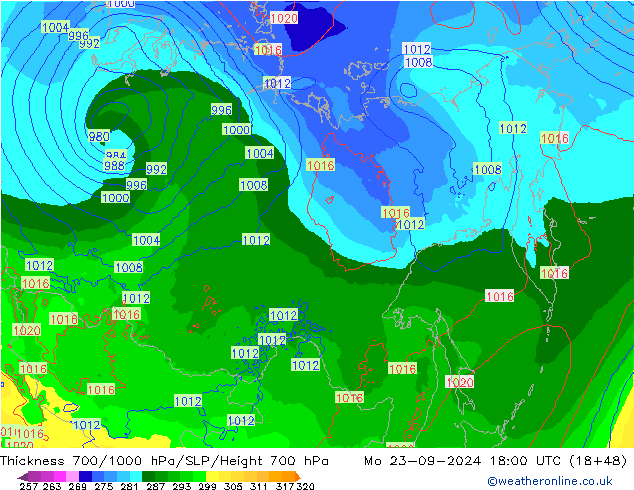 Schichtdicke 700-1000 hPa ECMWF Mo 23.09.2024 18 UTC