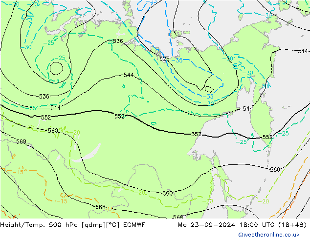 Z500/Yağmur (+YB)/Z850 ECMWF Pzt 23.09.2024 18 UTC