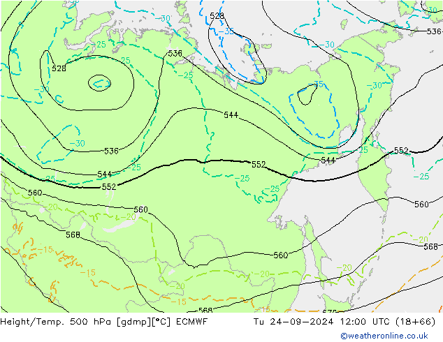 Z500/Regen(+SLP)/Z850 ECMWF di 24.09.2024 12 UTC