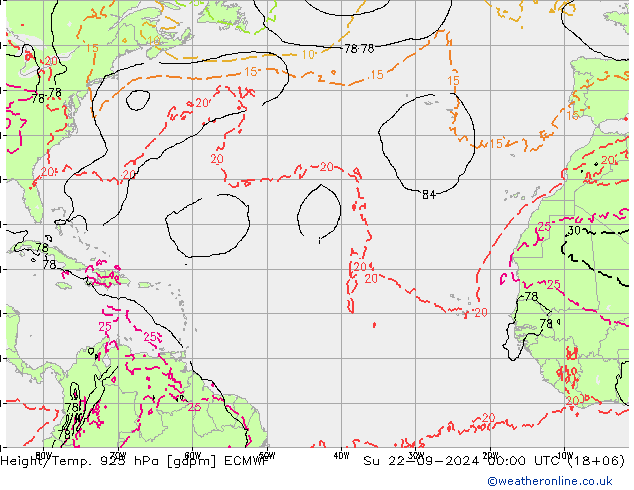 Height/Temp. 925 hPa ECMWF dom 22.09.2024 00 UTC