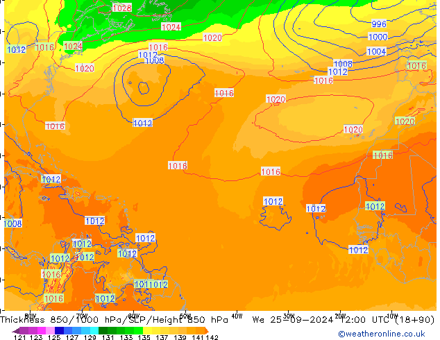 Thck 850-1000 hPa ECMWF We 25.09.2024 12 UTC