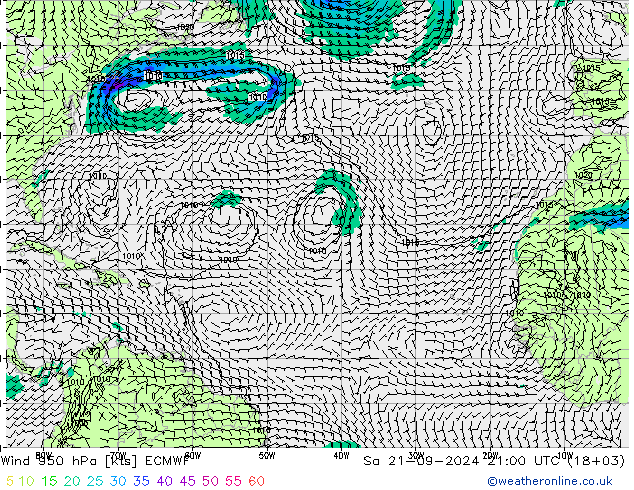 Wind 950 hPa ECMWF Sa 21.09.2024 21 UTC