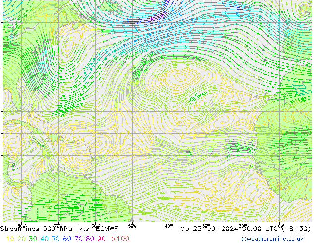 ветер 500 гПа ECMWF пн 23.09.2024 00 UTC