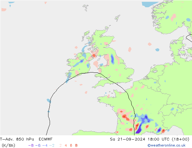 T-Adv. 850 гПа ECMWF сб 21.09.2024 18 UTC