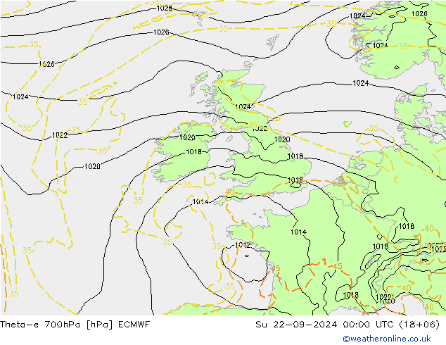 Theta-e 700hPa ECMWF Su 22.09.2024 00 UTC