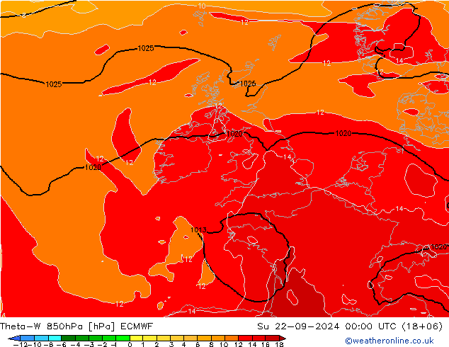 Theta-W 850hPa ECMWF zo 22.09.2024 00 UTC