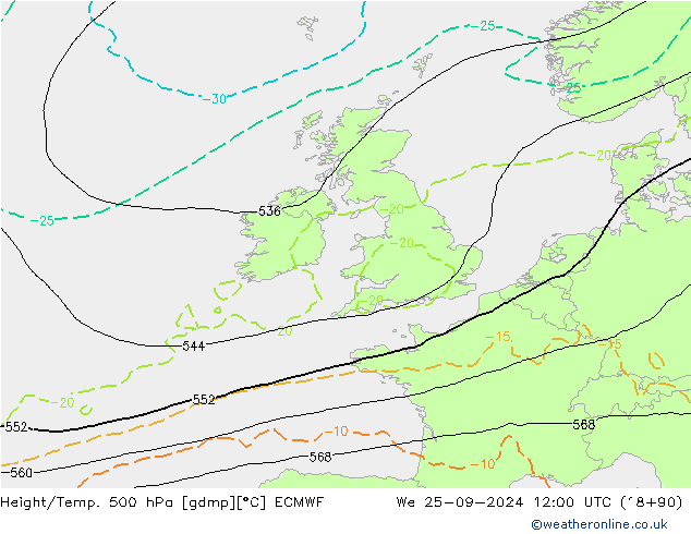 Z500/Regen(+SLP)/Z850 ECMWF wo 25.09.2024 12 UTC