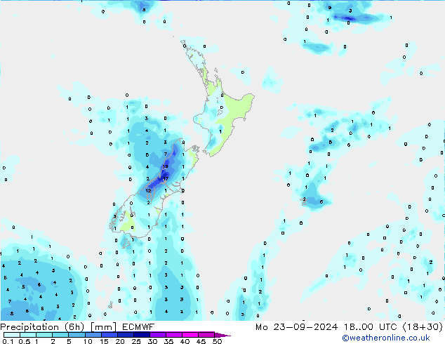 Precipitation (6h) ECMWF Mo 23.09.2024 00 UTC