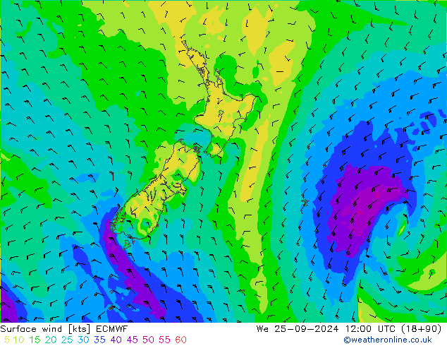 Rüzgar 10 m ECMWF Çar 25.09.2024 12 UTC