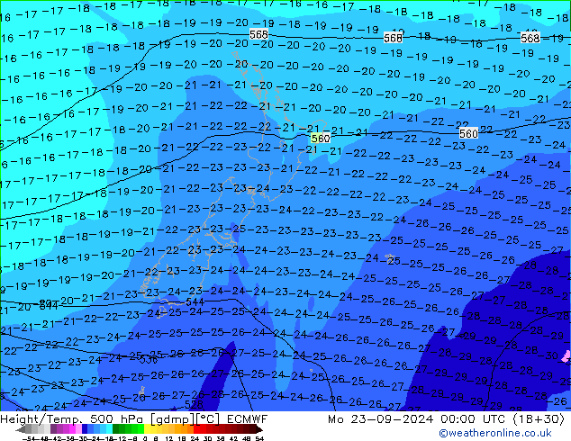 Z500/Rain (+SLP)/Z850 ECMWF Seg 23.09.2024 00 UTC