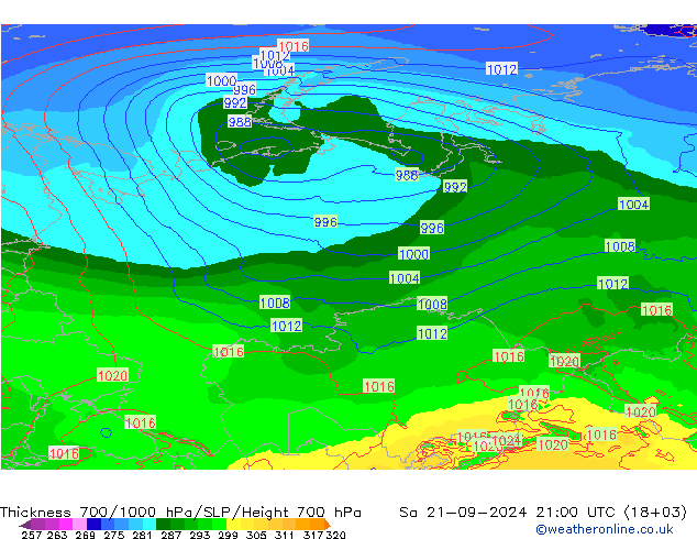 Schichtdicke 700-1000 hPa ECMWF Sa 21.09.2024 21 UTC