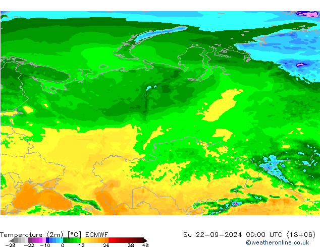 Sıcaklık Haritası (2m) ECMWF Paz 22.09.2024 00 UTC