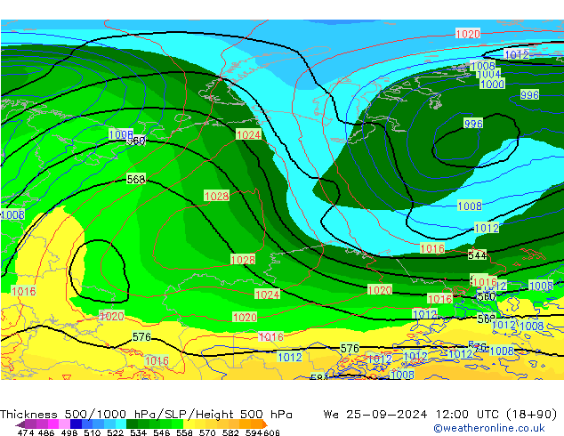 Dikte 500-1000hPa ECMWF wo 25.09.2024 12 UTC