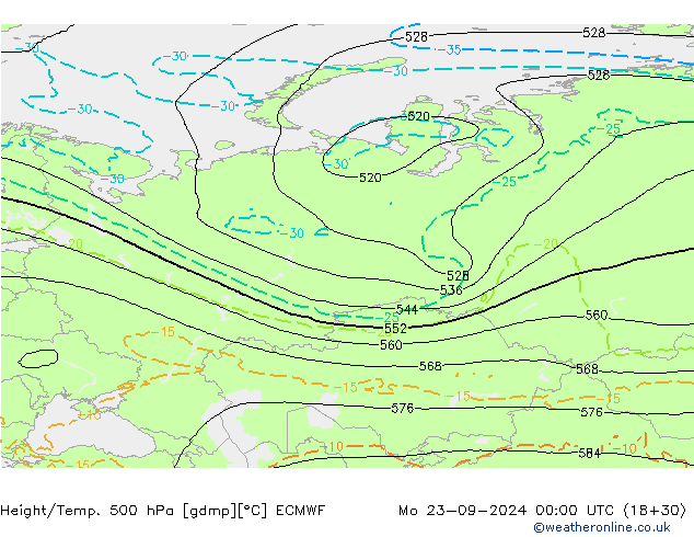 Z500/Rain (+SLP)/Z850 ECMWF Mo 23.09.2024 00 UTC