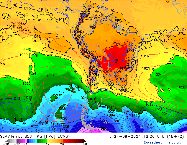 SLP/Temp. 850 hPa ECMWF di 24.09.2024 18 UTC