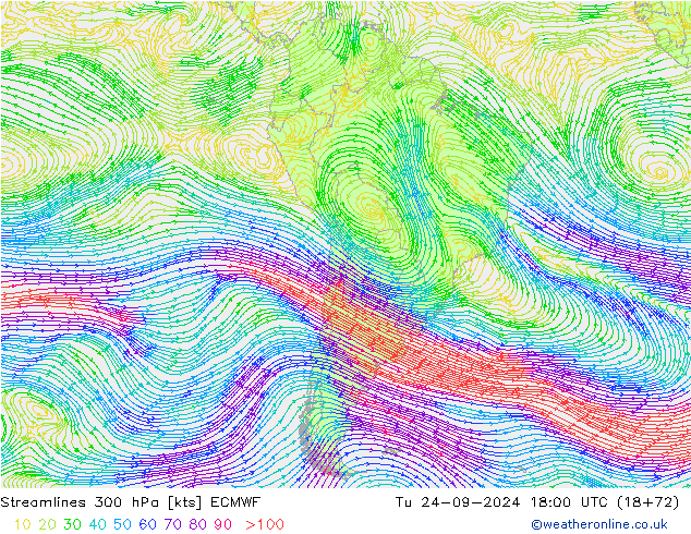 ветер 300 гПа ECMWF вт 24.09.2024 18 UTC