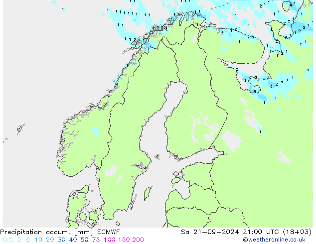 Precipitation accum. ECMWF 星期六 21.09.2024 21 UTC