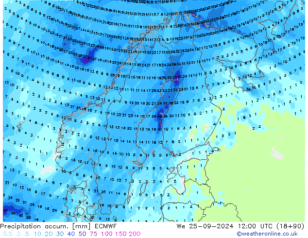 Precipitation accum. ECMWF St 25.09.2024 12 UTC