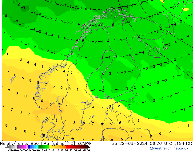 Height/Temp. 850 hPa ECMWF dom 22.09.2024 06 UTC