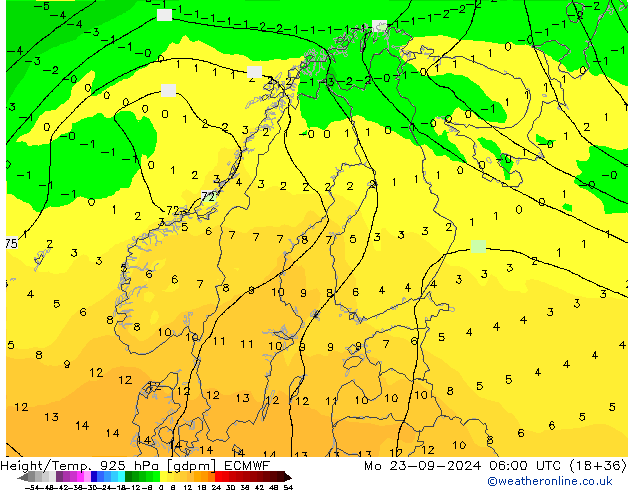 Hoogte/Temp. 925 hPa ECMWF ma 23.09.2024 06 UTC