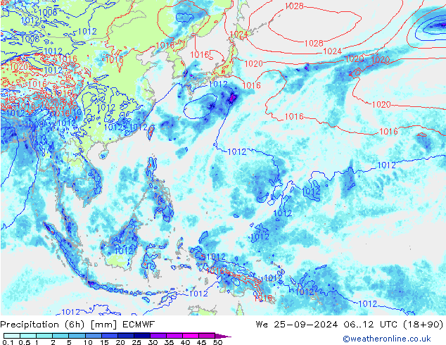 Precipitazione (6h) ECMWF mer 25.09.2024 12 UTC