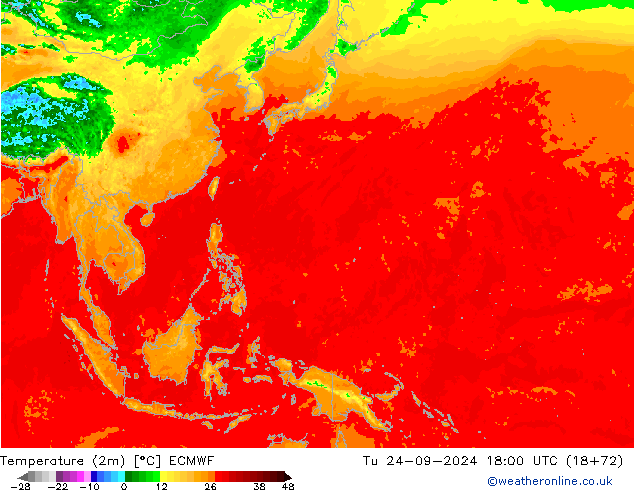 Temperature (2m) ECMWF Tu 24.09.2024 18 UTC