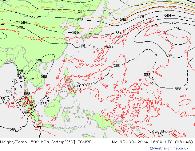 Z500/Rain (+SLP)/Z850 ECMWF Mo 23.09.2024 18 UTC