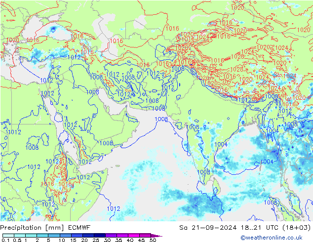 Srážky ECMWF So 21.09.2024 21 UTC