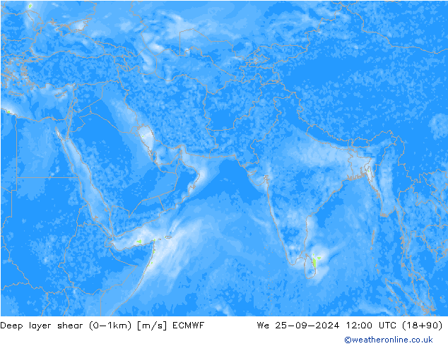 Deep layer shear (0-1km) ECMWF wo 25.09.2024 12 UTC