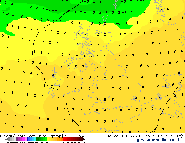 Z500/Rain (+SLP)/Z850 ECMWF Mo 23.09.2024 18 UTC