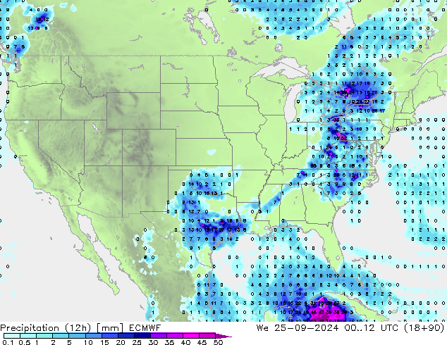 Precipitation (12h) ECMWF We 25.09.2024 12 UTC