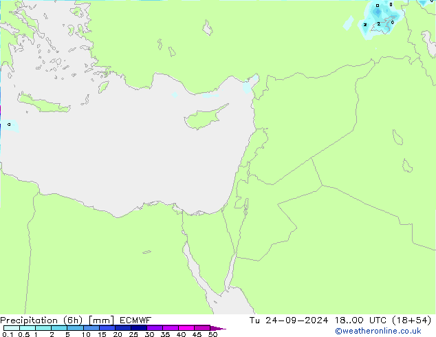 Precipitation (6h) ECMWF Út 24.09.2024 00 UTC