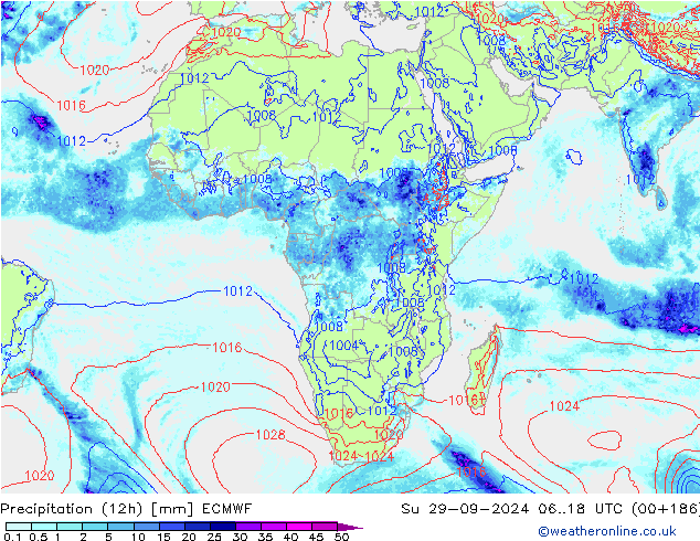 Precipitation (12h) ECMWF Su 29.09.2024 18 UTC