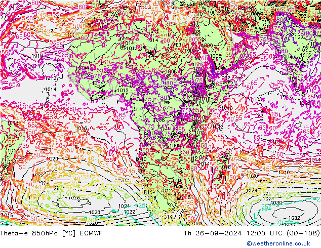 Theta-e 850hPa ECMWF Do 26.09.2024 12 UTC