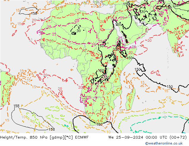 Z500/Yağmur (+YB)/Z850 ECMWF Çar 25.09.2024 00 UTC