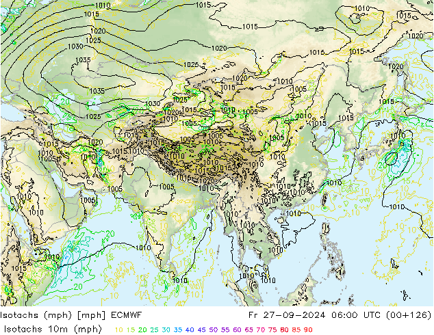 Isotachs (mph) ECMWF пт 27.09.2024 06 UTC