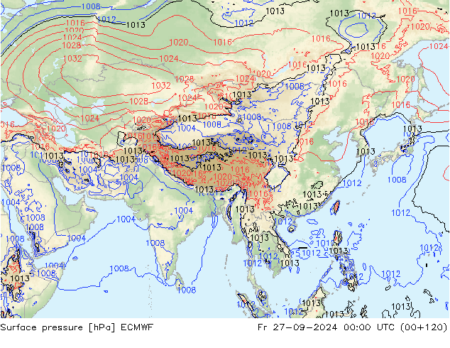 pressão do solo ECMWF Sex 27.09.2024 00 UTC