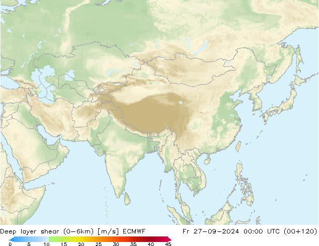 Deep layer shear (0-6km) ECMWF Fr 27.09.2024 00 UTC