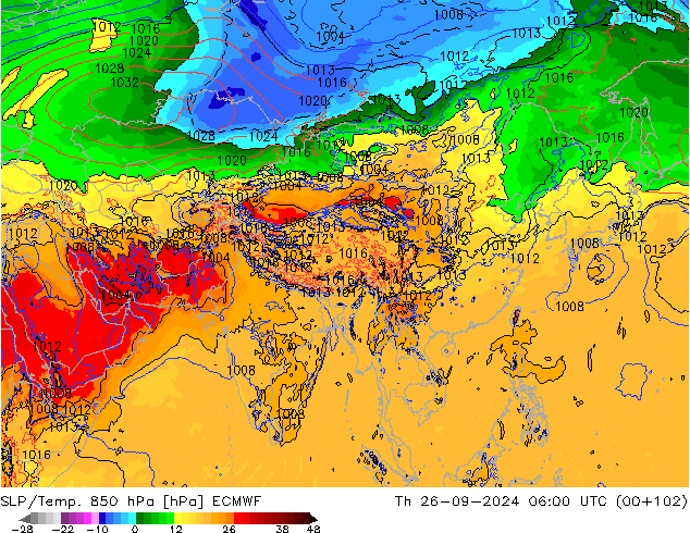 SLP/Temp. 850 hPa ECMWF Do 26.09.2024 06 UTC