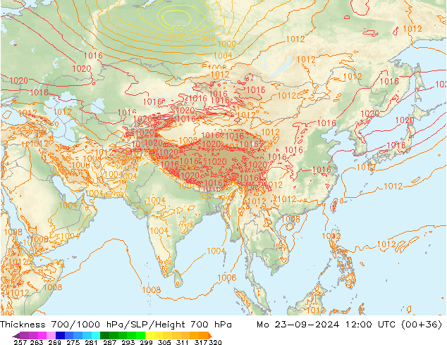 Thck 700-1000 hPa ECMWF Mo 23.09.2024 12 UTC