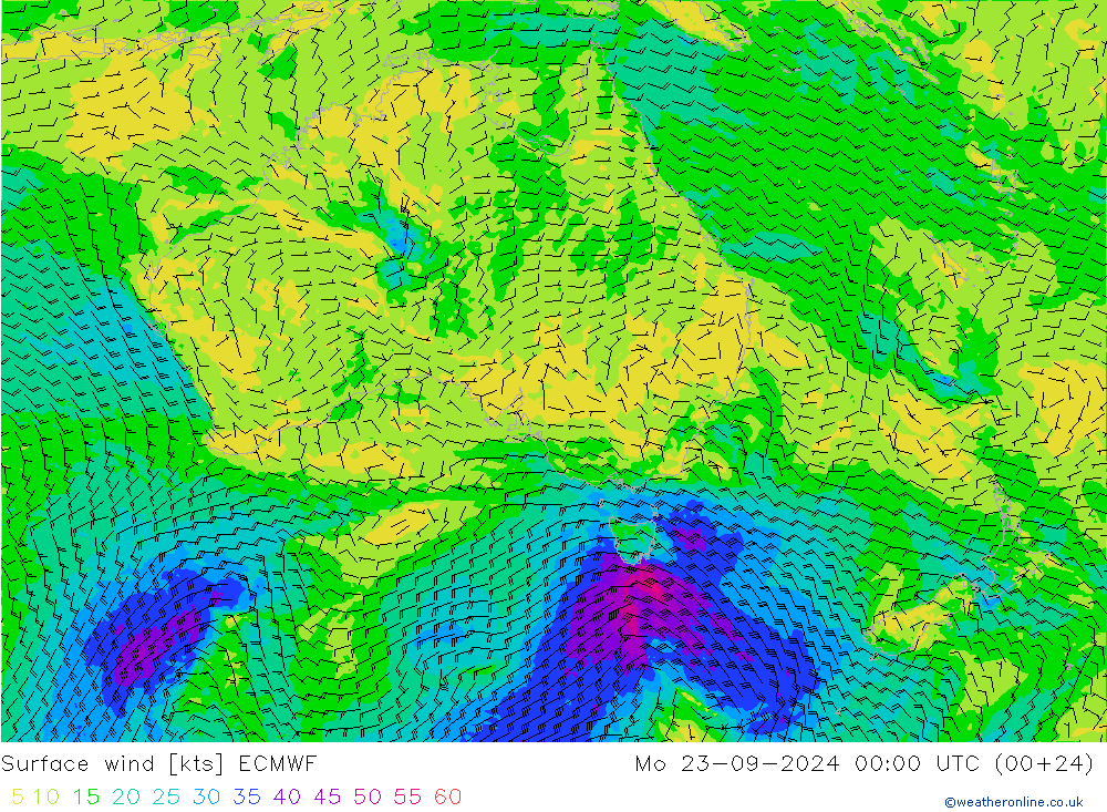 Surface wind ECMWF Mo 23.09.2024 00 UTC