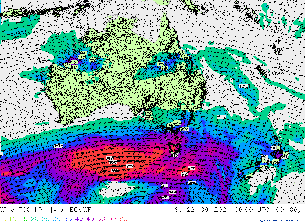 Wind 700 hPa ECMWF Su 22.09.2024 06 UTC