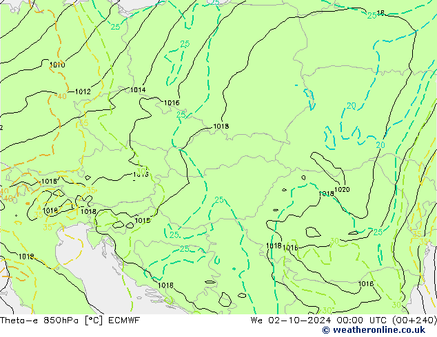 Theta-e 850hPa ECMWF Qua 02.10.2024 00 UTC