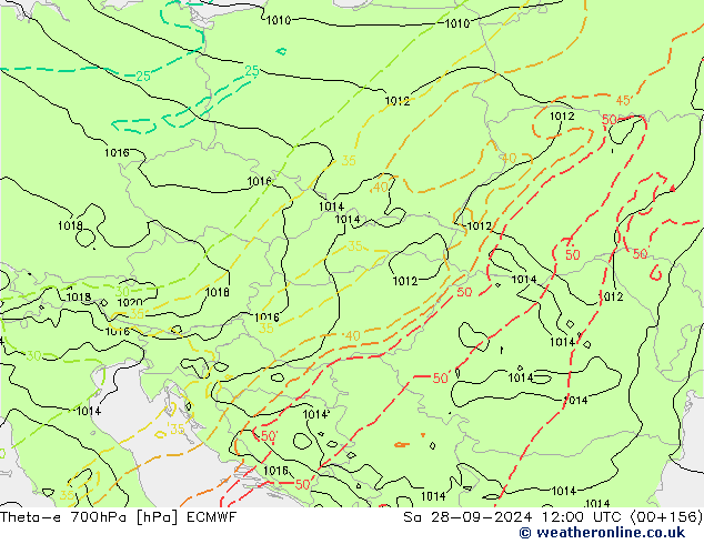 Theta-e 700hPa ECMWF sab 28.09.2024 12 UTC