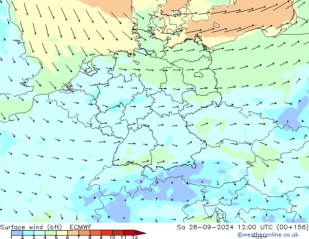 Bodenwind (bft) ECMWF Sa 28.09.2024 12 UTC